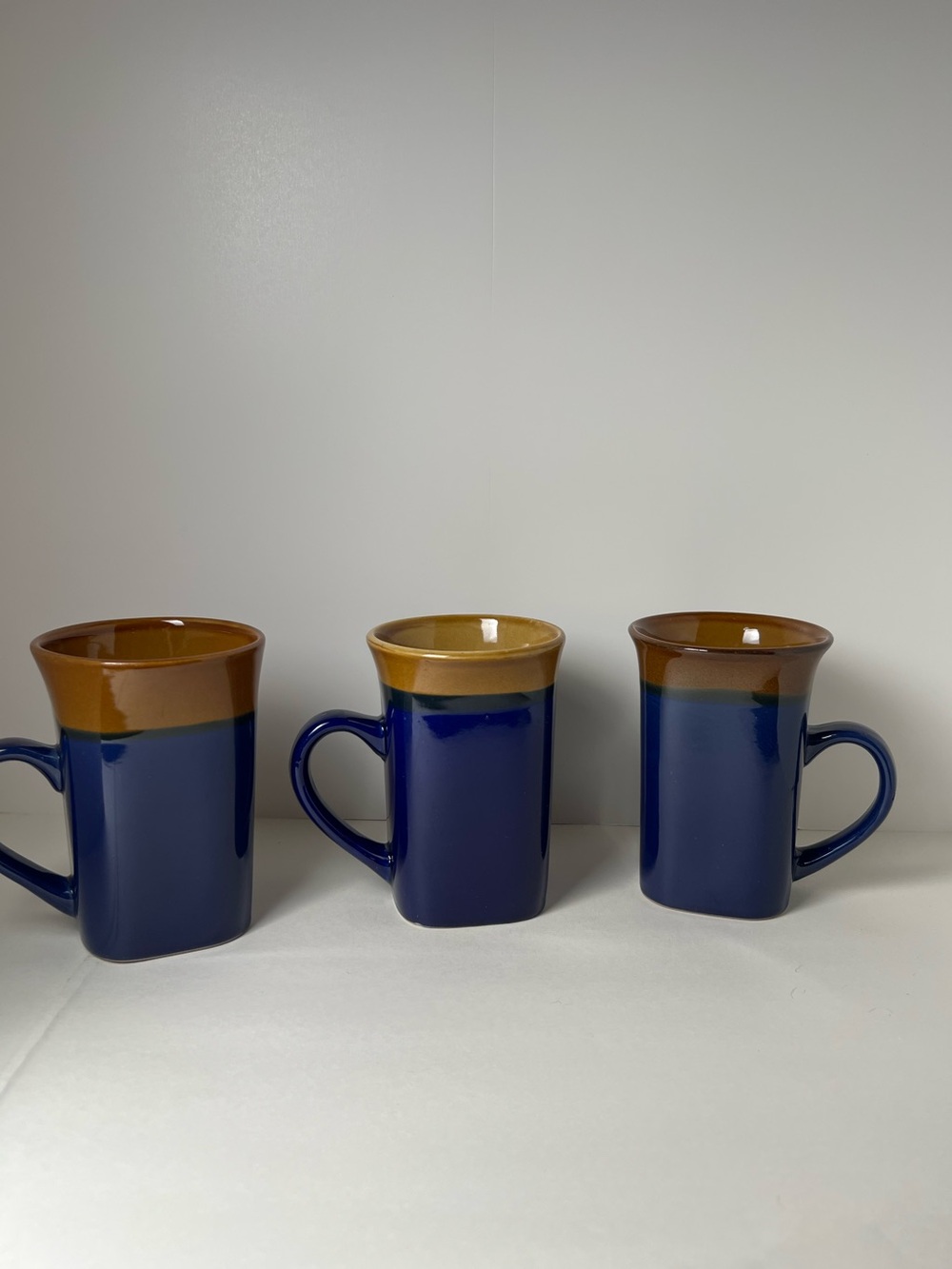 Set Of 3 Royal Norfolk Blue & Brown Glazed Coffee Mugs